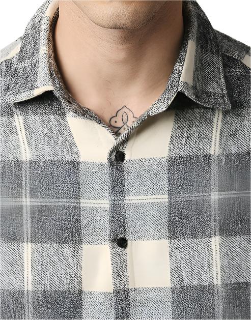 Hemsters Cream And Grey Relaxed Fit Checkered Shirt