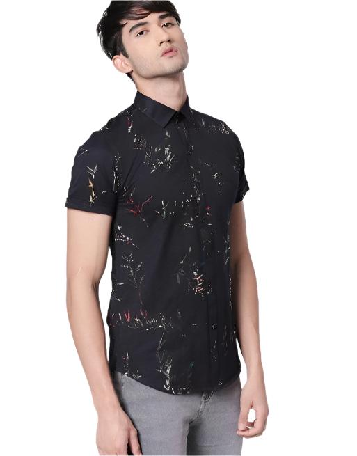 Blue half-sleeve floral printed shirt for men